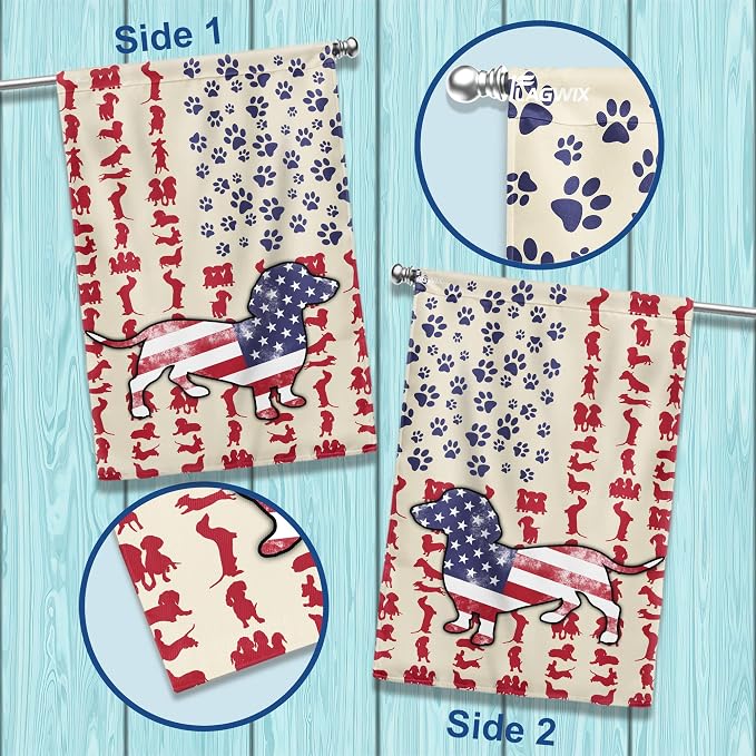 FLAGWIX Patriot American Dog Flags, Dachshund Dog Lover American Double Sided Flag - 4th of July Decorations For Home, Outside, House Flag 30x40 - Heavy Duty Canvas, Decorative Indoor Outdoor Flag