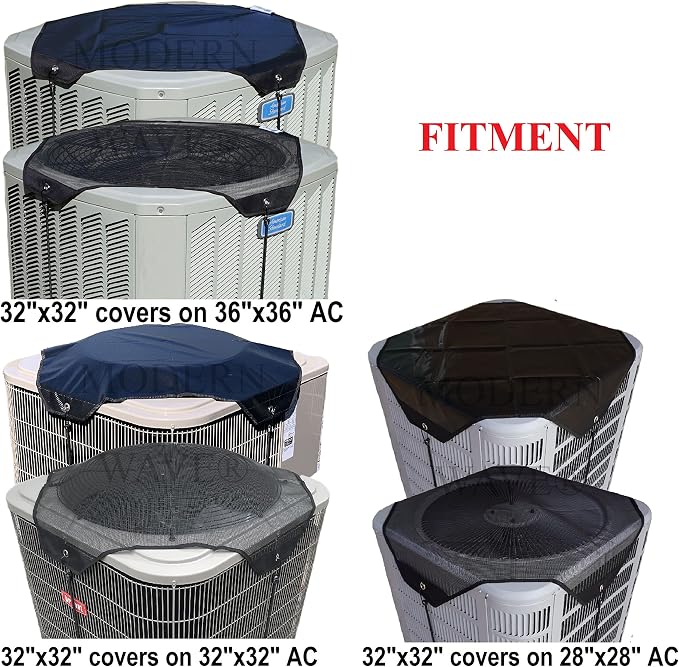 MODERN WAVE - 2 (Two) Central Air Conditioner Covers for Outside Units 32 x 32 inch - 1 (One) Top Universal Mesh Cover and 1 (One) Winter Waterproof Outdoor AC Defender Cover (Black, 32" x 32")