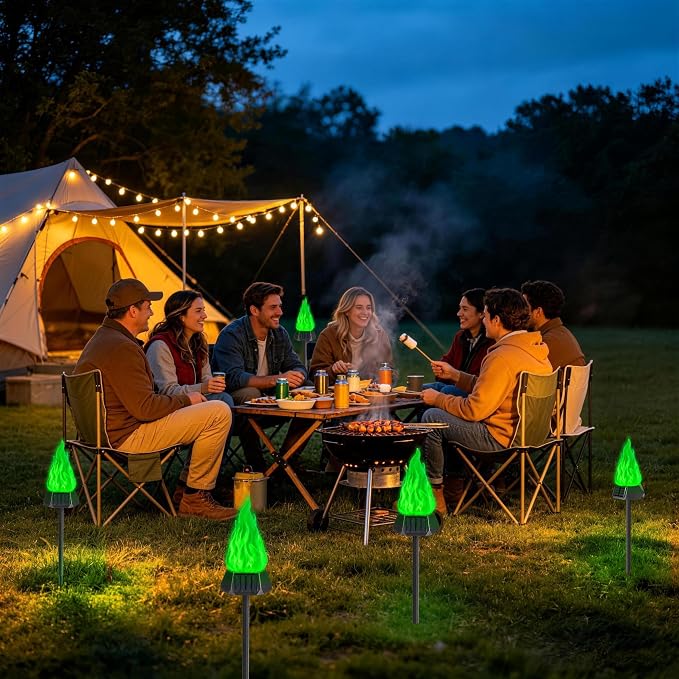 Toodour Solar Outdoor Torch Lights with Flickering Flame, 4 Pack Solar Pathway Decorative Lights, Waterproof LED Flame Torches for Outdoor Camping Garden Landscape Patio Path Yard Decorations - Green