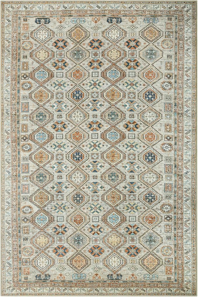 Keen Home Design Vintage Washable Area Rug, Non-Slip Low Pile, 6x9 | Machine Washable Cotton Chenille, 0.25In Low Pile, Rubber Non-Slip Back; Living Room, Dining Room, Bedroom, Office