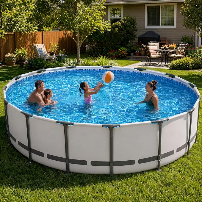 Above Ground Pool 14ft x 42in Steel Frame w/Pump Ladder Cover | 15x48ft, steel frame rust-proof, tool-free setup, 1000gal timer pump, ladder, cover, spare filter. 3-layer PVC liner.