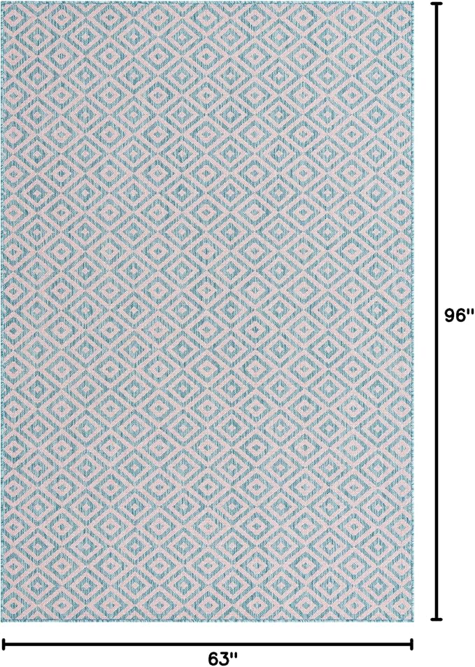 Unique Loom Jill Zarin Jill Zarin Outdoor Collection Area Rug - Costa Rica (5' 3" x 8' Rectangle, Pink and Aqua/Light Blue)
