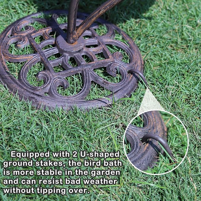 39" H Cast Iron Pedestal Bird Bath, Bird Baths for Outdoors with Metal Bird House Bird Feeder 3-in-1, Garden Yard Lawn Decor