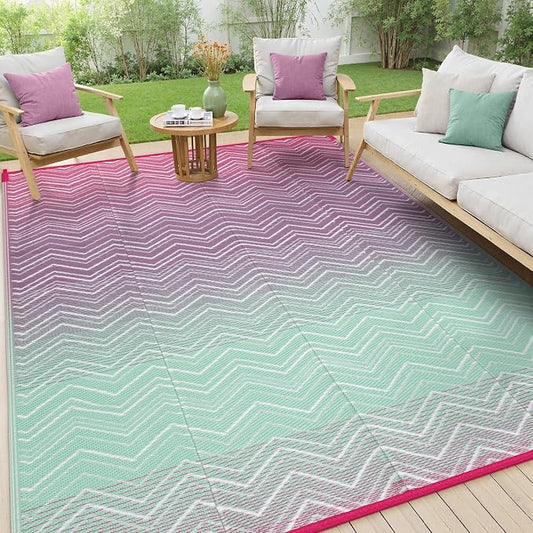 Lahome Outdoor Rugs 8x10 Waterproof, Reversible Plastic Large Outdoor Rug for Patios, Outside RV Mat Carpet for Patio Deck Porch Backyard Balcony Picnic Trailer(Purple/Blue, 8' x 10')