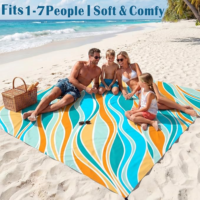 Famstar Beach Blanket Oversized Extra Large 78"X81"/10'X9',Waterproof Sandproof Beach Blanket 2-8 Adults Lightweight Durable for Travel Camping Hiking Picnic