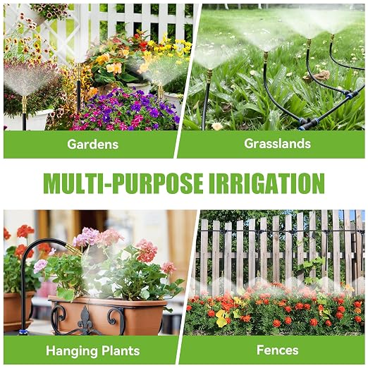 200FT 360° Adjustable Drip Irrigation Kit System for Garden Sprinklers for Yard Garden Watering System with 32 Nozzles Raised Bed Greenhouse Plant Watering Devices Misting System
