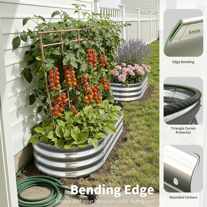 Planter Raised Beds Metal Kit, 4×2×1ft 2 Pack for Outdoor Planter Boxes with Easy Assembly,Oval Large Galvanized Garden Beds for Vegetables, Fruits, Flower Silver