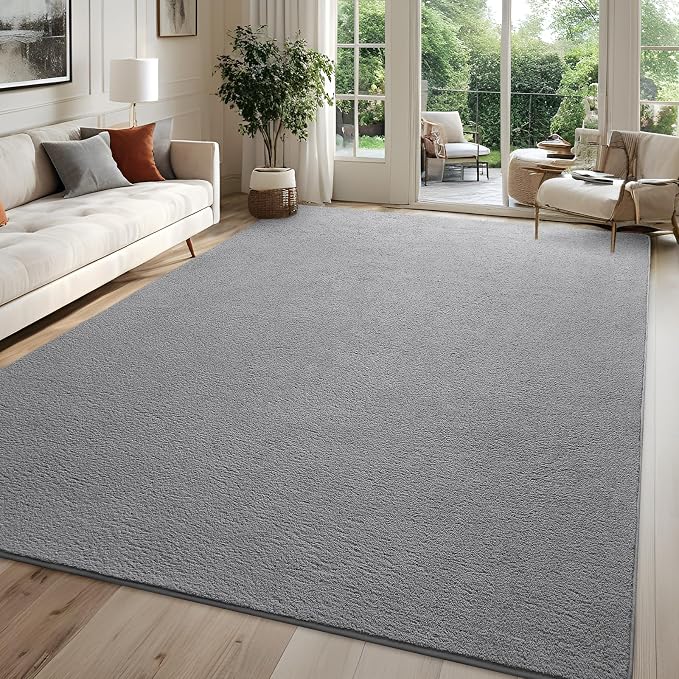 4x6 Grey Area Rug Modern Aesthetic Minimalist | Washable Memory Foam, Low Pile Non Slip Indoor Carpet for Living Room Bedroom Office Classroom College Dorm Room Home Decor