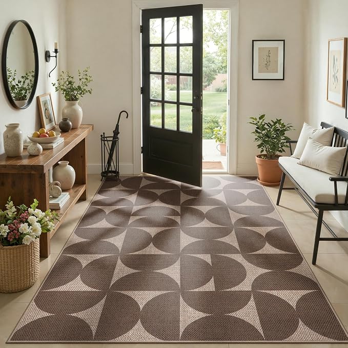 Lahome Tan Outdoor Rug 5x7, Semi Circle Easy Jute Indoor Outdoor Patio Rug | ug for Living Room, Non Slip Stain Resistant Carpet for Bedroom Backyard Home Decor