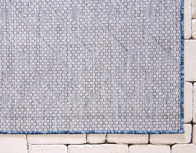 Unique Loom Outdoor Trellis Collection Area Rug - Tribal Trellis (2' x 10' Runner, Blue/ Ivory)