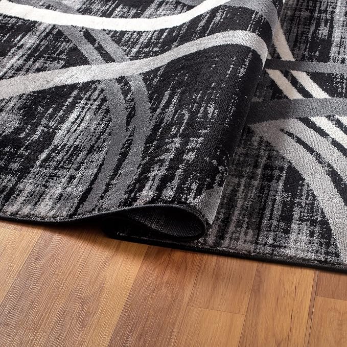 Rugshop Wavy Circles Modern Fade-Resistant Runner Rug Black 2' x 10' | Rectangular, Size 2' x 10', Living Room, Bedroom, Dining Room, Home Office, Kitchen, Entryway, Hallway, Nursery, Kids Room