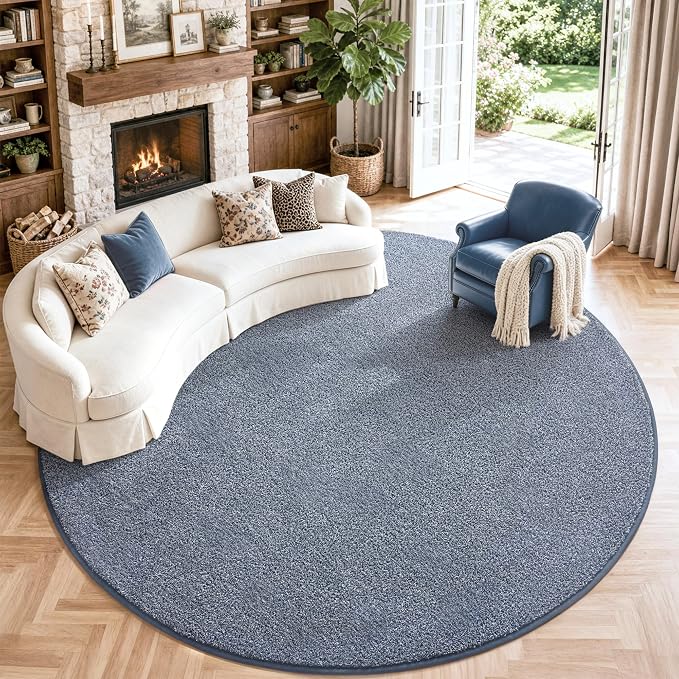 Keeko Round Area Rug 4ft for Living Room Bedroom,Soft Washable Circle Rug | Modern Indoor Memory Foam Rugs Low Pile Non Slip Carpet for Kids Dorm Room Entryway Kitchen Home Decor Blue and White