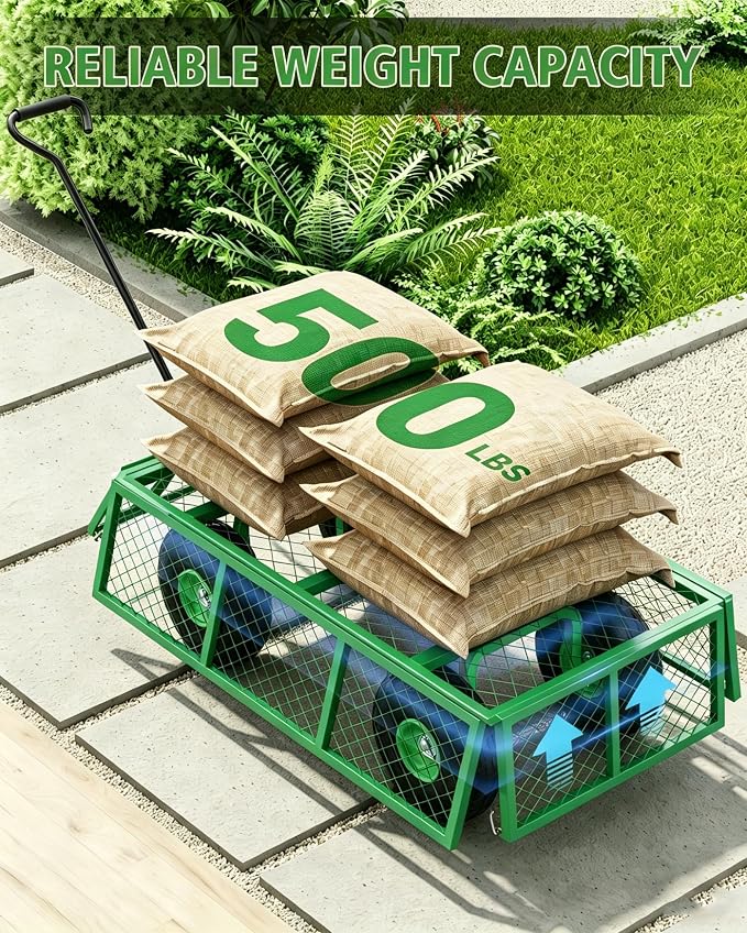 GarveeLife Heavy Duty Steel Garden Cart 500 LBS Capacity 3 in 1 Pullable Garden Wagon with 10 in Wheels for Gardening Soil, Tools, and Plant Transport