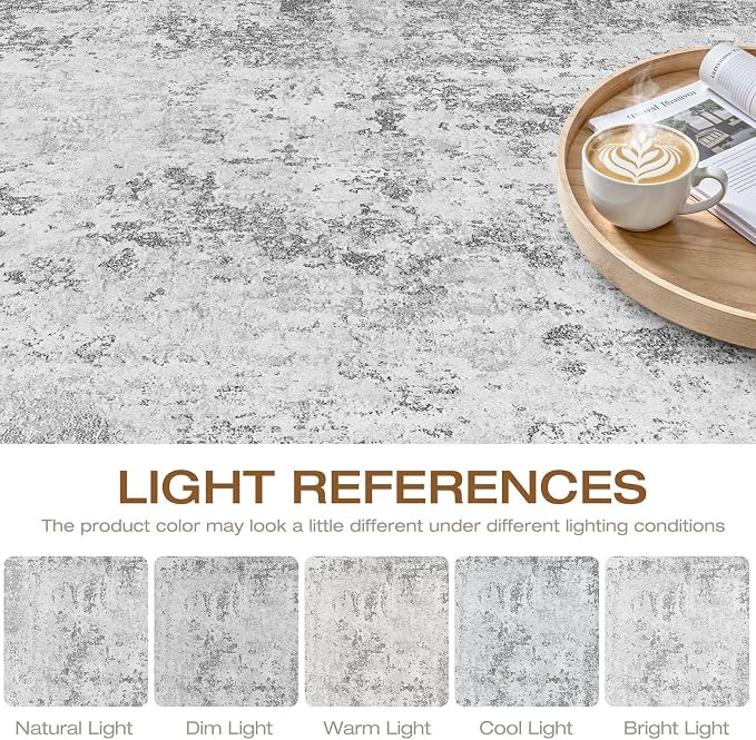 LOONGRUG 8x10 Area Rugs Washable Neutral Modern Living Room Rug Light Gray | Abstract Soft Stain Resistant Indoor Non-Slip Carpet for Bedroom Nursery Kids Office Playroom Dining Room
