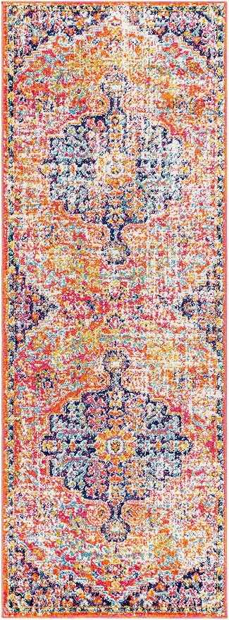 Livabliss Odelia Vintage Bohemian Runner Area Rug,2'7" x 7'3",Pink/Orange