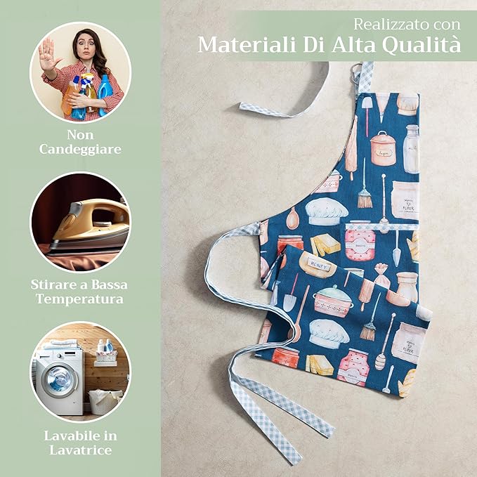 Maison d' Hermine Aprons for women with Pocket 100% Cotton (27.50"x31.50") | Adjustable Neck Strap & long ties Apron Men Chef Wedding Cooking Gardening Server Maid