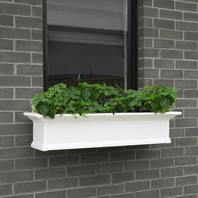 Mayne Yorkshire 5ft Window Box - White - 60in L x 12in W x 10in H - with 1.25 Gallon Built-in Water Reservoir (4825-W)