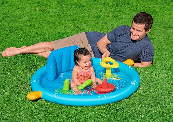 Bestway Seashapes Splash Pad | Baby Sensory Water Pool, with Backrest, Sunshade and Games, 6 Months +