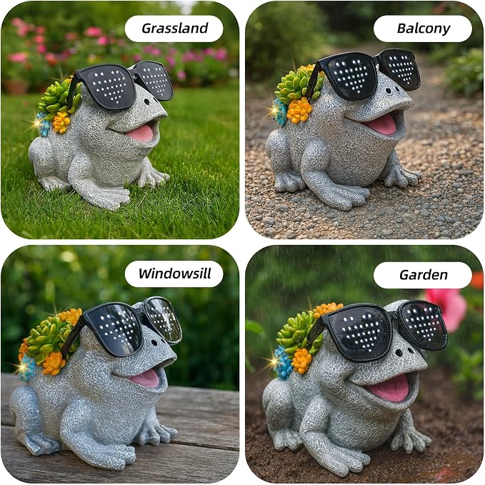 Frog Solar Garden Statue Decor with Succulent and Led Lights Outdoor Decoration for Lawn Backyard Patio Yard Ornament Housewarming Birthday Gifts for Mom Grandma Women