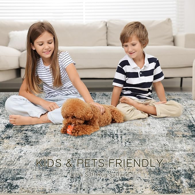 9x12 Area Rugs for Living Room Abstract Washable Black Grey Brown Rug | With Anti-Slip Backing，Non-Shedding，Stain-Resistant，Soft Modern Large Carpet for Bedroom Dining Room Farmhouse Nursery