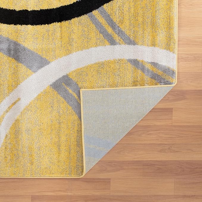 Rugshop Wavy Circles Fade-Resistant Living Room Runner Rug Yellow 2' x 7'2" | Rectangular, Size 2' x 7'2", Bedroom, Dining Room, Home Office, Kitchen, Entryway, Hallway, Nursery, Kids Room, Guest Room