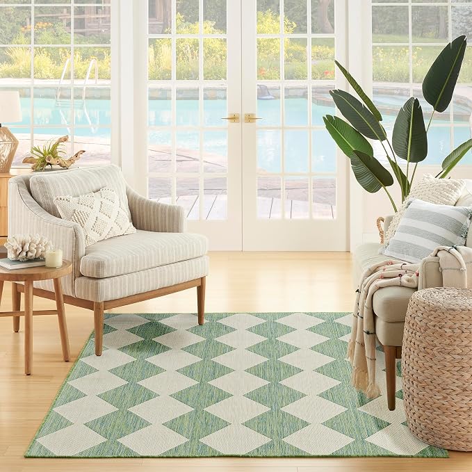 Nourison Home Positano Blue Green 4' x 6' Area Rug - Easy Clean, Non Shedding, Bed Room, Living Room, Dining Room, Kitchen (4' x 6')