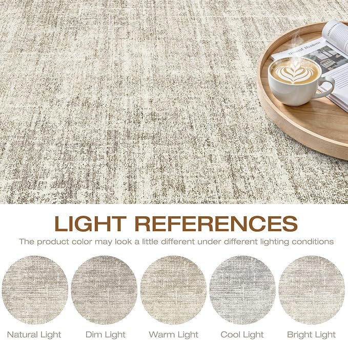 LOONGRUG Round Rug 10x10 Washable Neutral Modern Rug for Living Room Brown | Circle Large Abstract Soft Stain Resistant Indoor Non-Slip Carpet for Bedroom Nursery Kids Office Playroom Dining Room