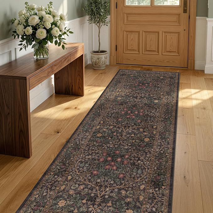 Dark Brown Washable 2x6 Runner Rugs for Entryway, Kitchen, Hallway, Bedroom Bedside, Laundry Room, Bathroom Rug, Pet & Kids Friendly Vintage Non Slip Low Pile Stain Resistant Long 24 x 72 Floor Carpet