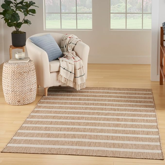 Nourison Home Positano Beige Ivory 6' x 9' Area Rug - Easy Clean, Non Shedding, Bed Room, Living Room, Dining Room, Kitchen (6' x 9')