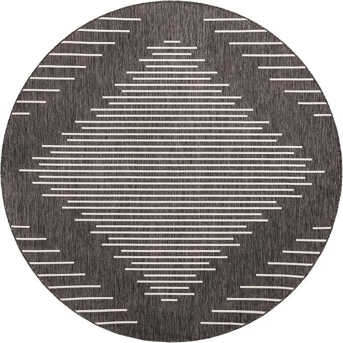 Unique Loom Outdoor Modern Collection Area Rug - Tambor (7' 10" Round, Charcoal Gray/ Ivory)