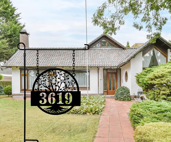 Custom Metal House Sign,Metal House Street Number Sign, Custom House Number Garden Flag, Hanging Lamp Post Address Plaque with House Number, Metal Address Sign for Yard, Hanging Mailbox Numbers Plaque