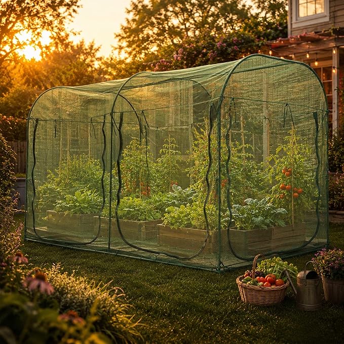 Poray Large Tunnel 10FTx6FT Plant Netting Cover, 6FT Tall Crop Cage Tomato Netting,Pest Guard Cover for Vegetables &Fruits,Durable Gardening Net for Plant and Animal