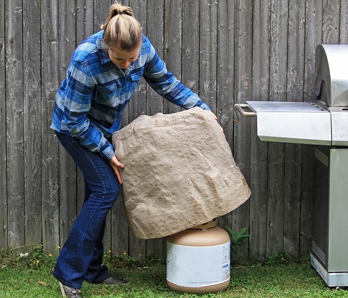 Emsco Group 2181 Large – Lightweight Landscape Rock-Resin, Sandstone | Large Size, Sandstone,Decorative Landscape Rock Cover, Covers Well Pumps, Sprinkler Valves & Yard Utilities