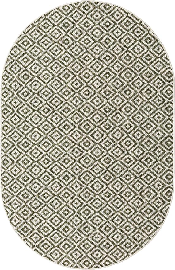 Unique Loom Outdoor Collection Area Rug - Costa Rica (5' 3" x 8' Oval, Green/ Ivory)