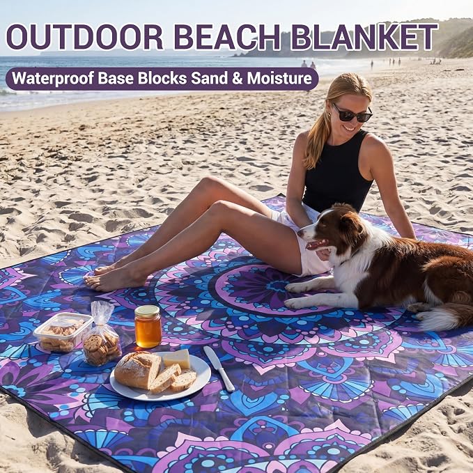 80x80" Extra Large Picnic Blankets Waterproof Sandproof Couple Outdoor Beach Blanket Foldable Grass Park Lawn Concert Mat Summer Camping Essentials Rv Travel Vacation Accessories Festival Gift