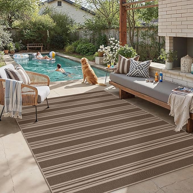 PureCozy Striped Easy Jute Rug 6x9 Brown Living Room Carpet Washable Non Slip Bedroom Rug Farmhouse Neutral Non Shedding Indoor Outdoor Large Carpet for Dining Room Under Table Office