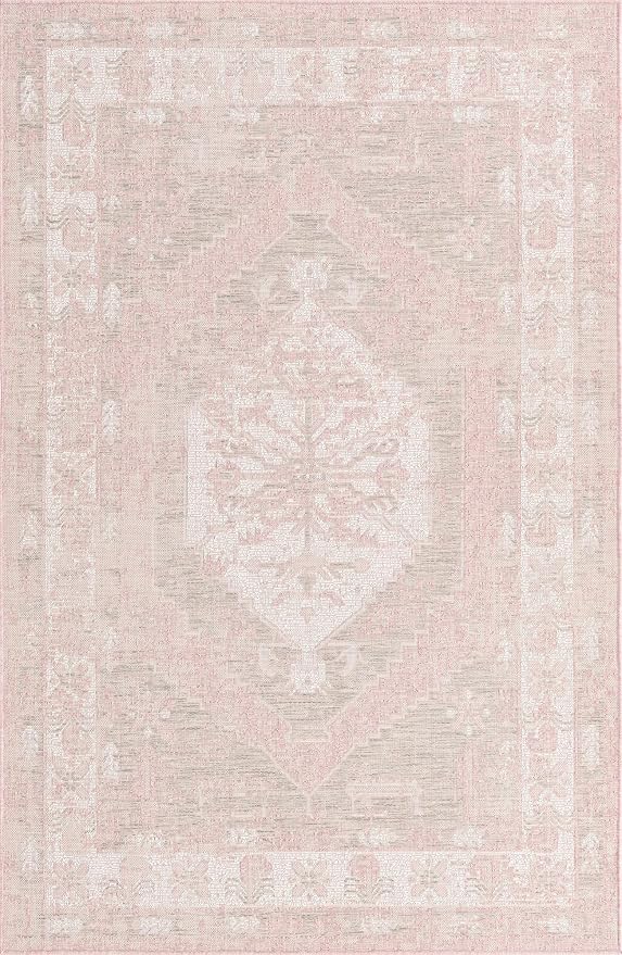 Unique Loom Outdoor Traditional Collection Area Rug - Valeria (5' 3" x 8' Rectangle, Pink/ Ivory)