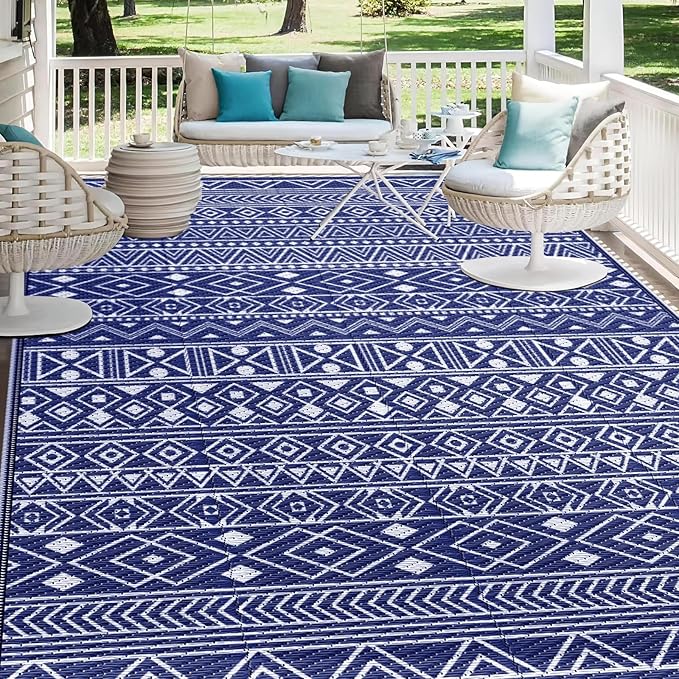 StepLively Outdoor Rug 6x9 ft, Reversible Waterproof Outdoor Plastic Straw Rug, Patio Rug Waterproof, Outdoor Large Area Rug for RV, Camping, Garden, Porch, All-Weather & Easy to Clean(Blue)