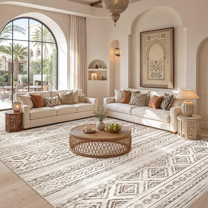 cotiled 6x9 Area Rugs for Living Room: Boho Washable Rug for Dining Room | Stain Resistan Indoor Soft Carpet for Bedroom Nursery Dark Brown