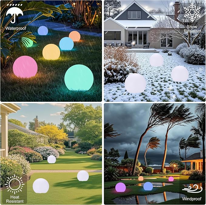 Solar Globe Lights Outdoor, 8 Inch RGB Solar Ball Light with Remote Control | 16 RGB Colors & 4 Light Modes, USB & Solar Dual Charging, IP65 Waterproof, Auto On/Off, Garden Yard Decor, Gifts for Women