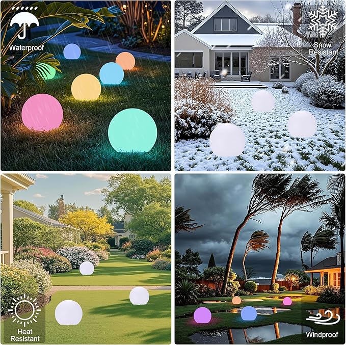 Solar Globe Lights Outdoor,10 Inch RGB Solar Ball Light with Remote Control | 16 RGB Colors & 4 Light Modes, USB & Solar Dual Charging, IP65 Waterproof, Auto On/Off, Garden Yard Decor, Gifts for Women