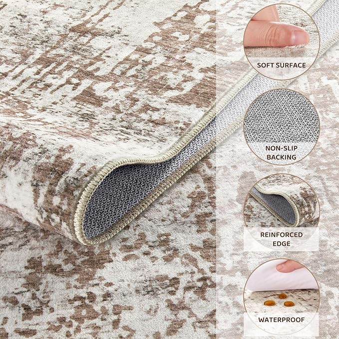 UERMEI Area Rug Living Room Rugs - Washable Neutral Modern Abstract Soft Thin Rug Indoor Floor No Slip Rug Carpet for Bedroom Under Dining Table Home Office Decor - Brown/Grey/Red - 6x9