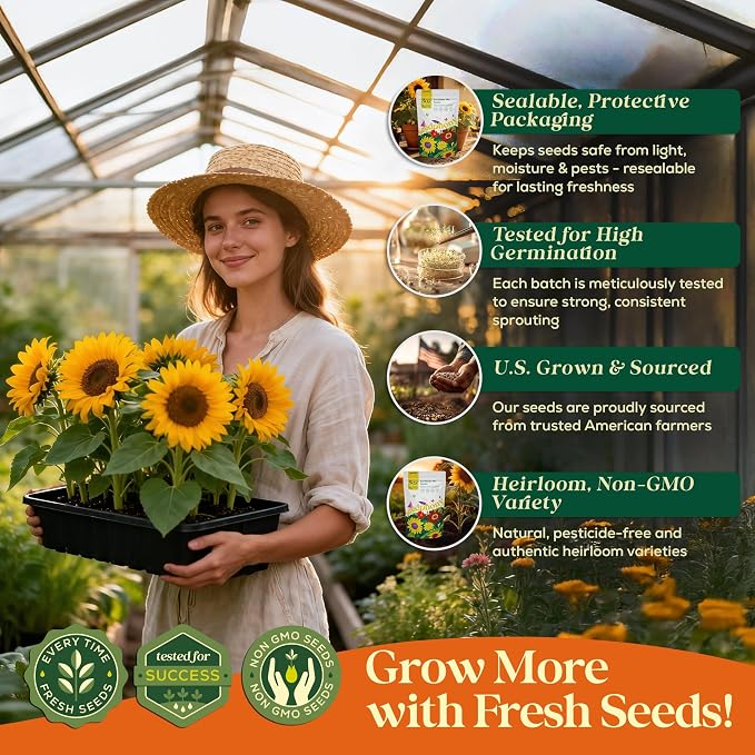 Seedphony Sunflower Mix Seeds Pack 8 oz - 10,300 Non-GMO Heirloom Sunflower Mix Seeds for Planting, Annual Flowers in Waterproof Seed Packet, Edible Flower Seeds for Planting Garden Indoor & Outdoor