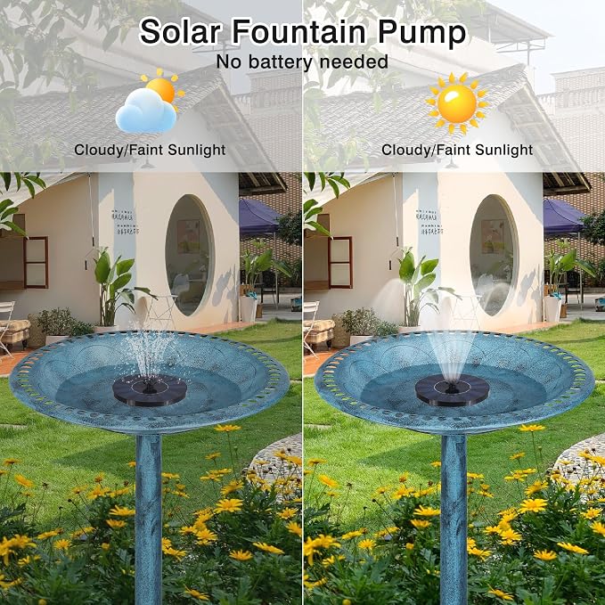 VECELO 28" Pedestal Outdoor Bird Bath with Solar Powered Fountain for Outside, Vintage Bronze Polyresin Lightweight Antique, Yard/Garden Decoration, Blue