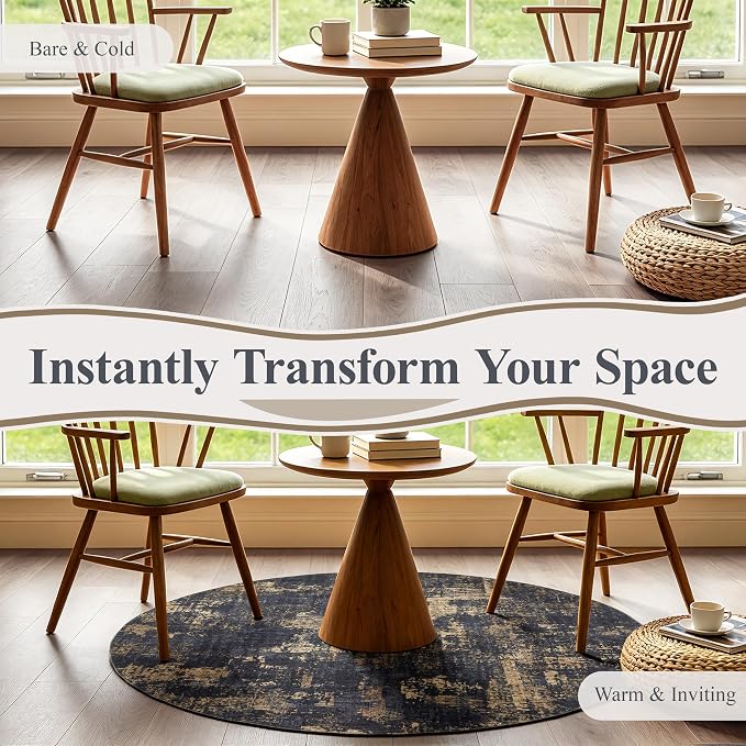 Sasttie 8ft Round Rug, Modern Abstract Large Circle Carpet, Black & Gold | Machine Washable, Ultra-Soft Faux Wool, Low Pile, Non-Slip, Lightweight, Thin, for Living Room, Bedroom, Dinning Room & Dorm