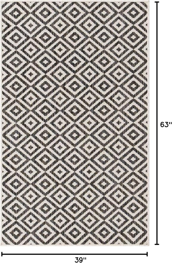 Unique Loom Outdoor Collection Area Rug - Costa Rica (3' 3' x 5' 3' Rectangle, Charcoal Gray/ Ivory)