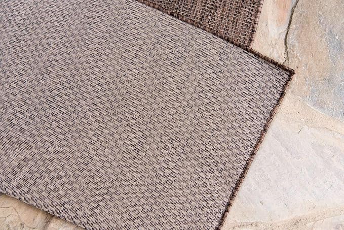 Unique Loom Collection Casual Transitional Solid Heathered Indoor/Outdoor Flatweave Area Rug (8' x 11' 4" Rectangle, Light Brown/Ivory)