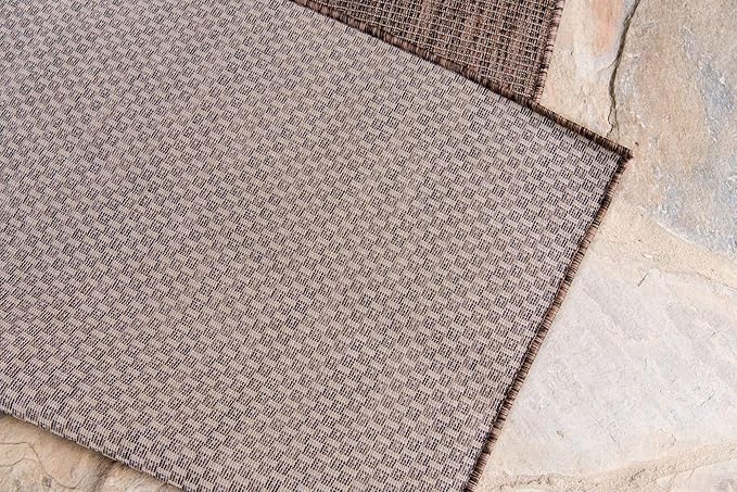 Unique Loom Collection Casual Transitional Solid Heathered Indoor/Outdoor Flatweave Area Rug (7' 1" x 10' Rectangle, Light Brown/Ivory)