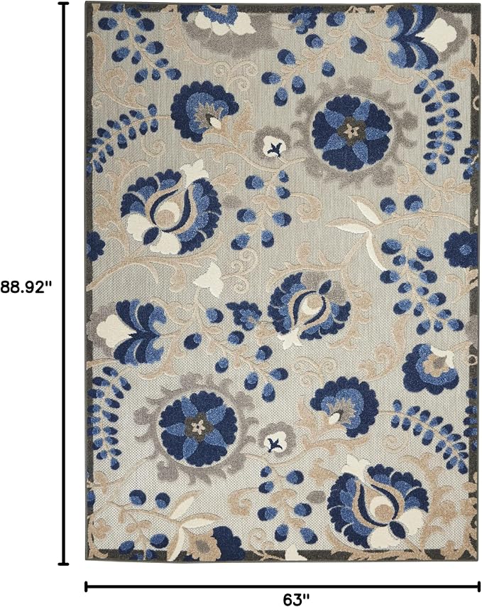 Nourison Home Aloha Natural Blue 5'3" x 7'5" Area Rug - Easy Clean, Non Shedding, Bed Room, Living Room, Dining Room, Kitchen (5' x 8')
