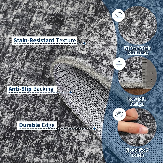Garvee Modern Solid Washable Rug 8x10 Area Rugs for Living Room Grey | Soft Non Slip Rugs for Bedroom, Low Pile Neutral Rug, Stain Resistant Foldable Carpet for Playroom Dorm, Farmhouse Rugs